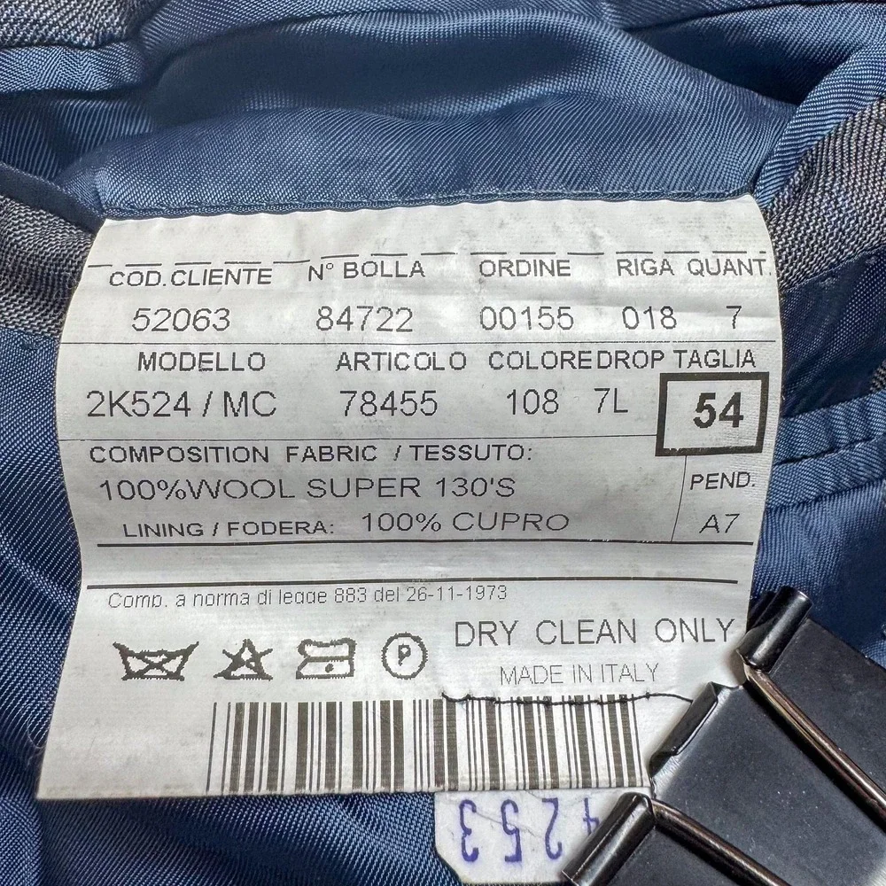 Trussini Linea Nuova Blazer Mens 44L‎ 54 Gray Blue Windowpane Super 130s Wool